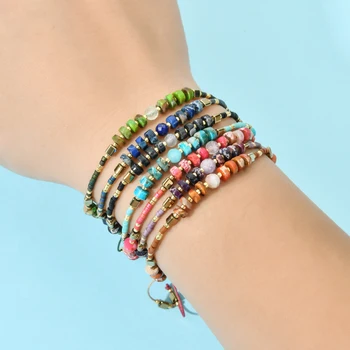 

ZMZY 7pcs/set Wholesale Mixed Boho Thin Miyuki Bracelet Handmade Natural Stone Beads Bracelet Women Strand Hand Accessories