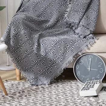 

Black White Geometric Knitted Throw Sofa Blanket Sofa Cover for Travel Airplane Bed All Season Tapestry Tassel Blankets Decor