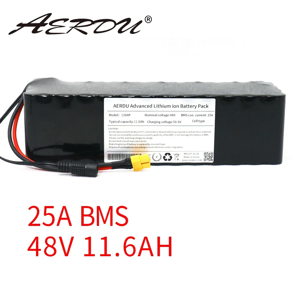 AERDU 48V 11.6Ah 13S4P 12Ah с 54 6 V 2A Зарядное устройство 1000W 18650 ионно-литиевая аккумуляторная