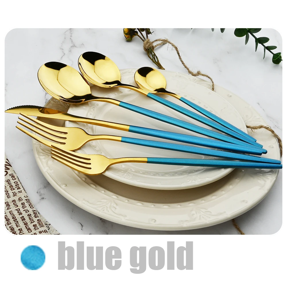 Description Picture 6 of item16pcs Stainless Steel Set Flatware Dinnerware Cutlery Mint Green Knives Fork Dessert Spoon Home Silverware Kitchen Tableware Set