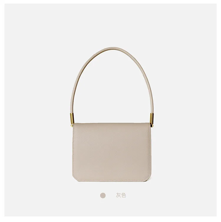 new web celebrity design hand grain leather armpit bag leather small square bag clamshell fashion bag qq574