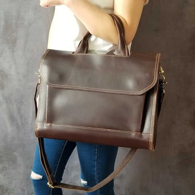 Настоящая Натуральная кожа, женская сумка, Дамский деловой портфель, сумка для компьютера, женская, Литературная, 14 дюймов, для ноутбука, на плечо, сумки-мессенджеры