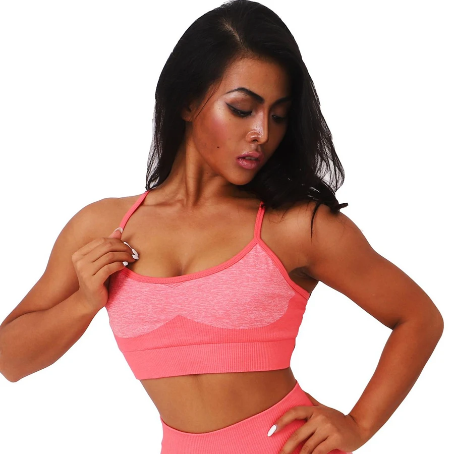 Red (Bra) Бесшовный комплект для йоги, одежда для фитнеса, спортивная одежда, высокая талия, женские леггинсы для спортзала, колготки, мягкий пуш-ап спортивный бюстгальтер, 2 шт., костюмы для бега - Color: Red (Bra)