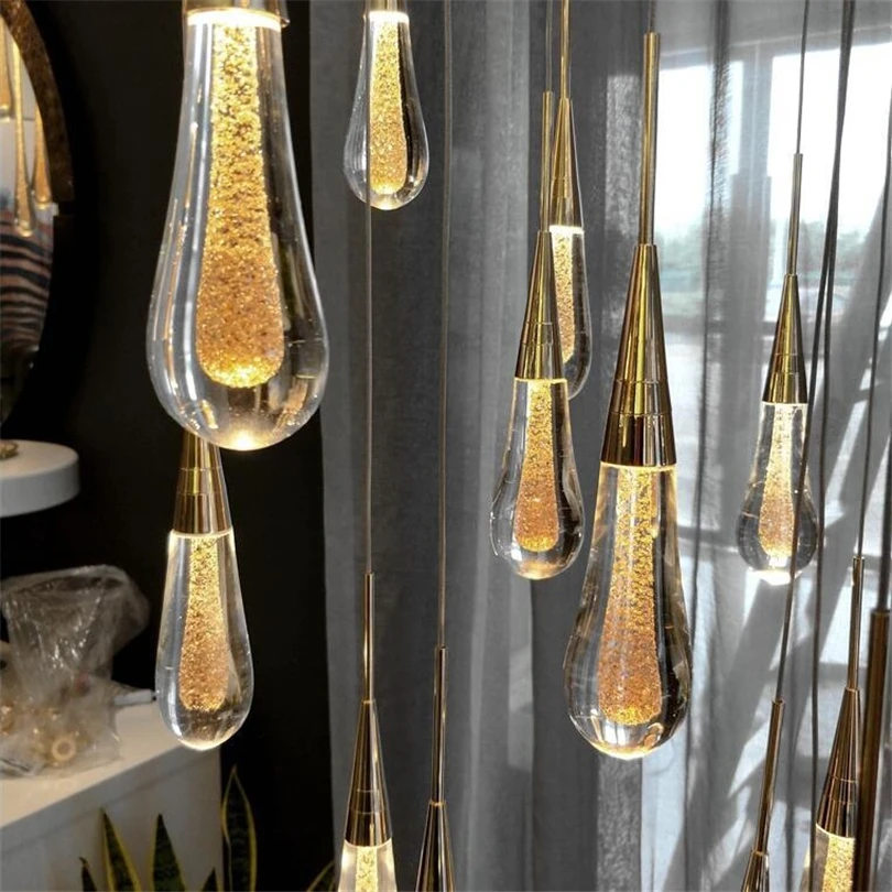 US $28.00 WaterDrop Glass Pendant Lights Bedroom Bedside Lamp Modern Led Designer Crystal Pendant Lamp Dining Room Kitchen Hanging Lamps