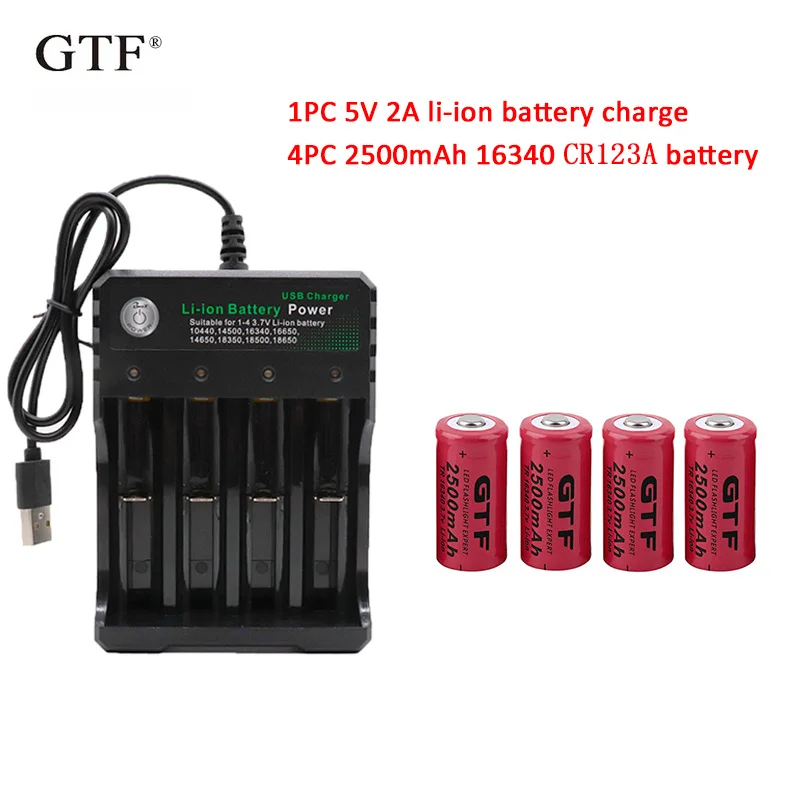 4 шт. 3,7 в 2500 мАч 16340 батарея CR123A литий-ионная аккумуляторная батарея+ 1 шт. 4 слота AC 110 В 220 В литиевая USB батарея зарядное устройство - Цвет: picture color