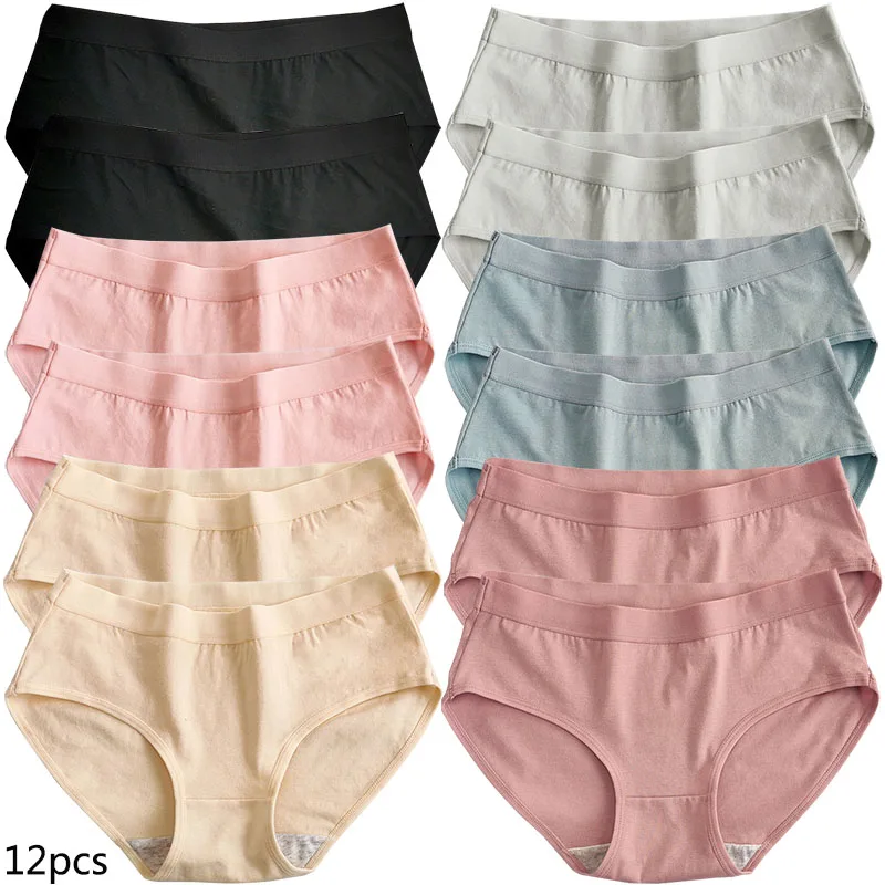 

12Pcs Cotton Underwear Women Soild Color Panties For Girl M-XL Lingerie Briefs Casual Comfortable Underpants 2021 New Panty