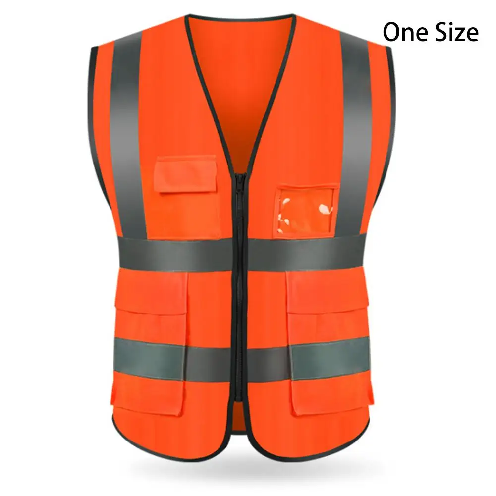 Высокая видимость светоотражающий спортивный жилет унисекс Светоотражающие Жилеты Безопасности со светоотражающими полосками Мульти Карманы регулируемый жилет безопасности - Название цвета: Orange One Size