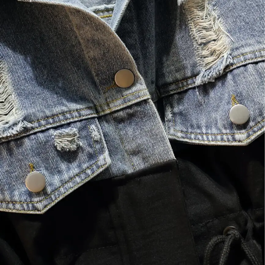 4XL Осенняя Новая модная длинная джинсовая куртка-ветровка с дырками