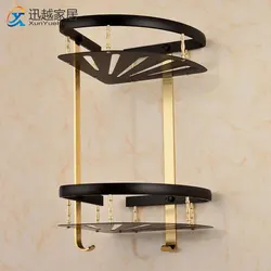 Corner Wall Shower Shelf Cosmetic Rack Storage Black Gold Aluminum Toilet Shampoo Holder Home Organizer Bathroom Accessories