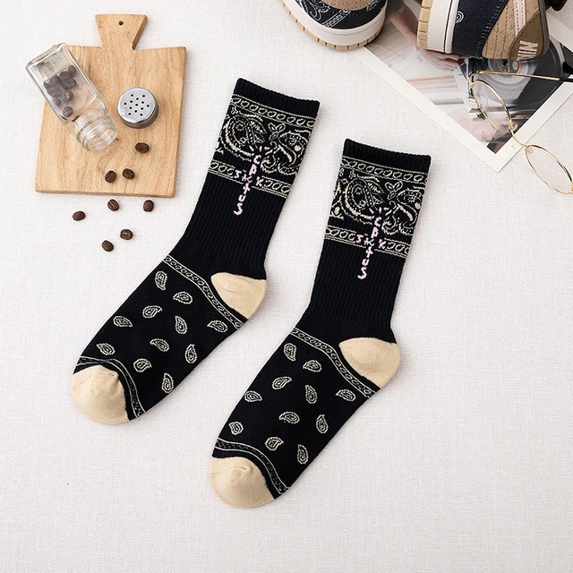 Men socks Travis Scott Skate Crew Socks Men Sport Travis Scott Cactus Jack Bandanas Socks Streetwear Hip Hop gifts for men H01