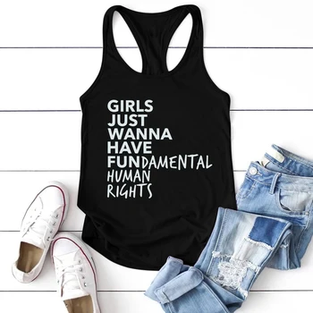 

Feminist Feminism Tank Tops Girls Just Wanna Have Fundamental Human Rights Letter Print Sleeveless Tops Tank Women Summer Tops