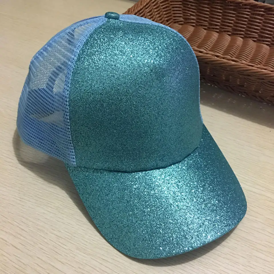 Женская Блестящая бейсбольная кепка с хвостиком модная повседневная хлопковая бейсболка для девочек, летние сетчатые шляпы, регулируемые