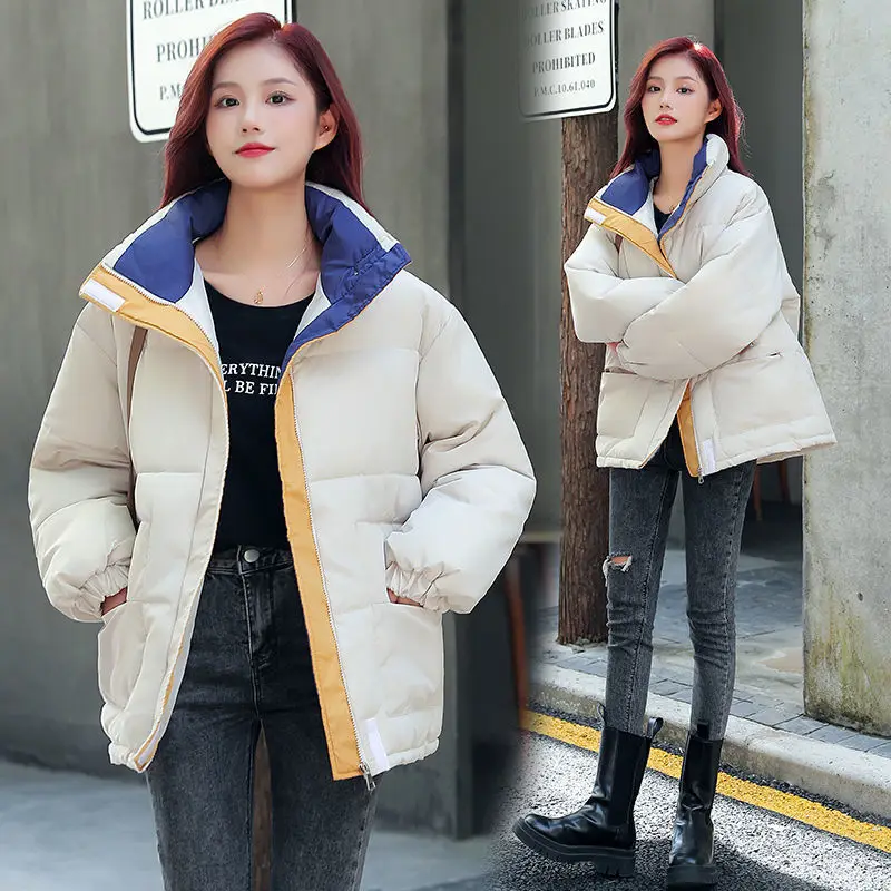 

Down padded jacket women 2021 new Korean version of loose bread jacket thick winter long-sleeved stitching jacket