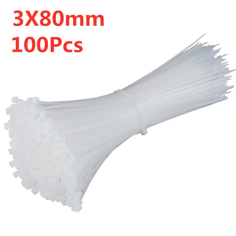 100 шт. 3X60/80/100/120/150/200 мм белый черный молоко кабель провод кабельные стяжки самоблокирующиеся Нейлоновые кабельные стяжки - Цвет: 3 x 80mm