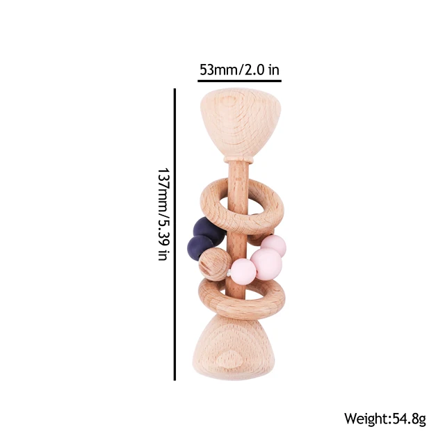 1pc Baby Wooden Rattle Toys Beech Mobile Music Rattle Silicone Beads Wooden Gym Stroller Baby Toys Newborn Educational Pram Toys 2