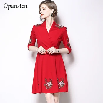 

Opansten Evening Dresses Pretty Embroidery V-Neck Sexy Party Christmas Dress Fashion Wedding Guest Party Gowns 2019