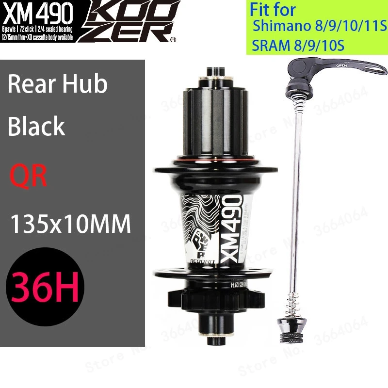Rear 10x135MM 36H XM490 Koozer концентраторы 4 подшипник 28/32/36 Отверстия MTB горный велосипед ступица заднего QR через дисковый тормоз колеса велосипеда крутой звук концентратор XM490 - Цвет: Rear 10x135MM 36H