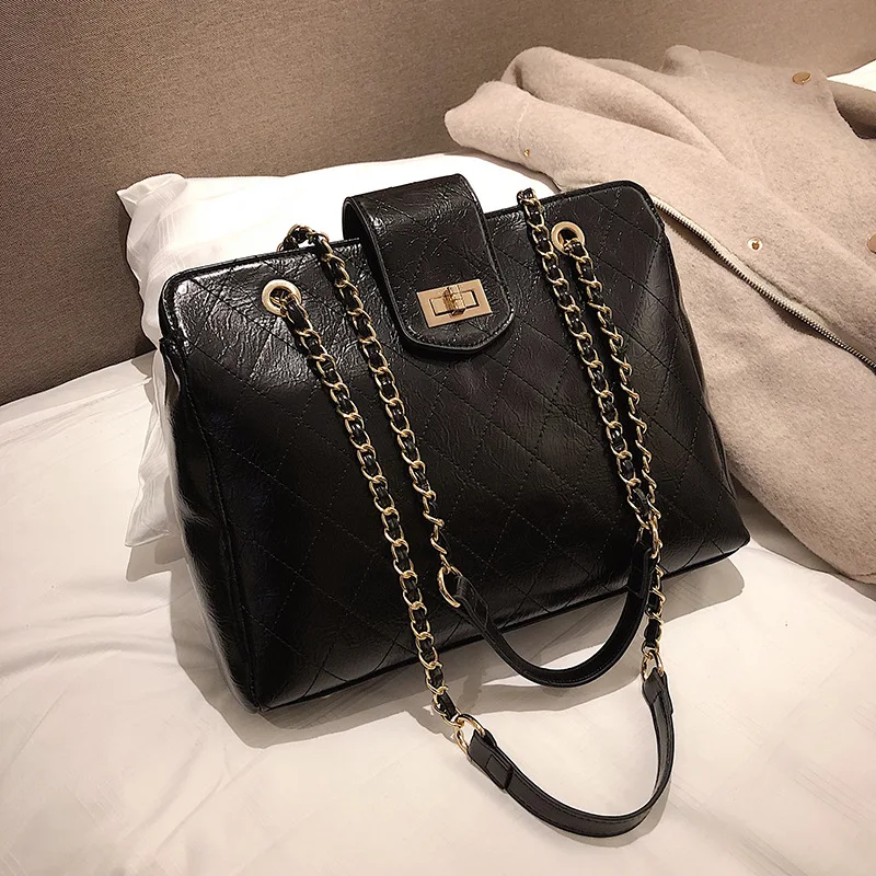 

2019 Early Spring New Style Large-Volume Car Suture Generous Bag Lock Chain Shoulder WOMEN'S Bag