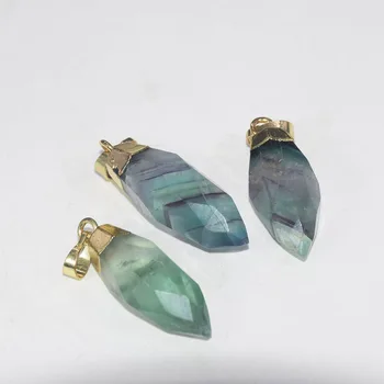 

Rainbow Chakra fluorite crystal stone pendant for women charm natural quartz long huge gold plating gem bullet jewelry making