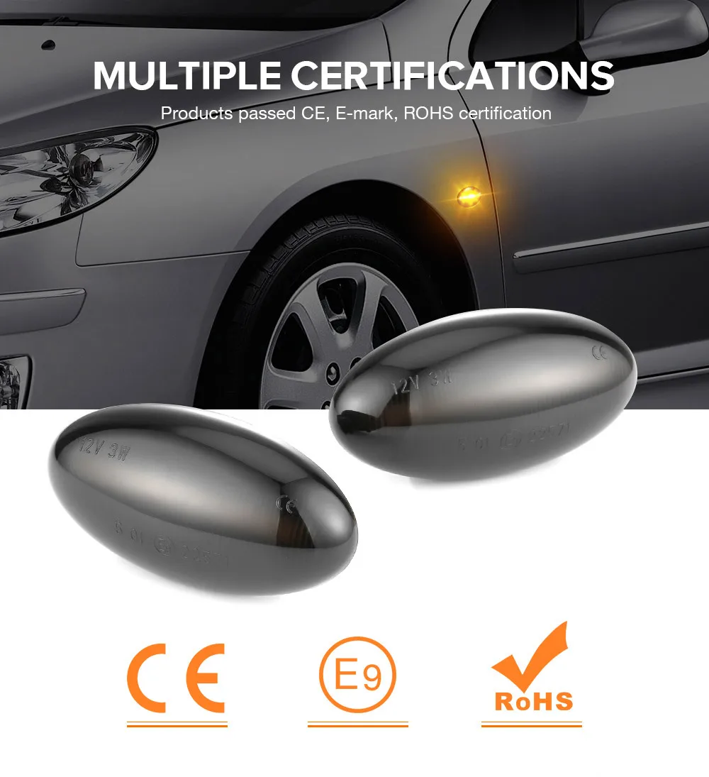 2 шт. для peugeot 307 206 207 407 107 607 Led Динамический указатель поворота Боковые Габаритные светильник последовательного мигалка светильник для Citroen C1 C2 C3