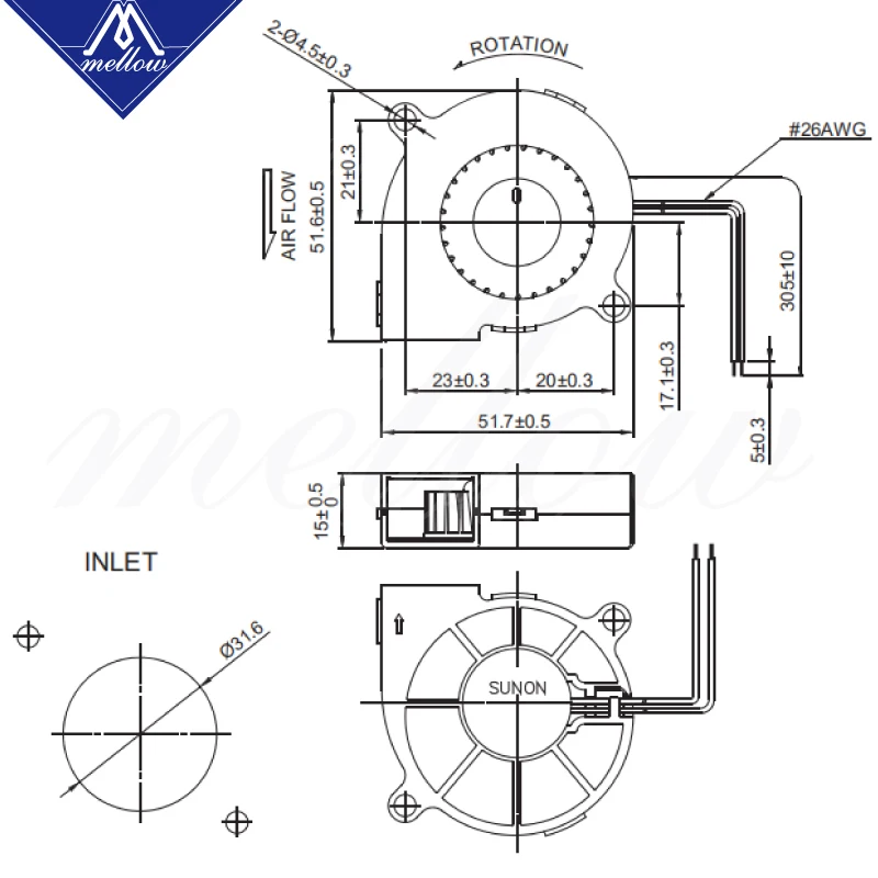 Ventilador da Impressora Ventilador de Refrigeração Mellow Sunon up 24v 0.17a Suspensão Magnética Rolamento Ventilador Centrífugo dc Turbo 5015s 3d 5015 12v - Imagem 2