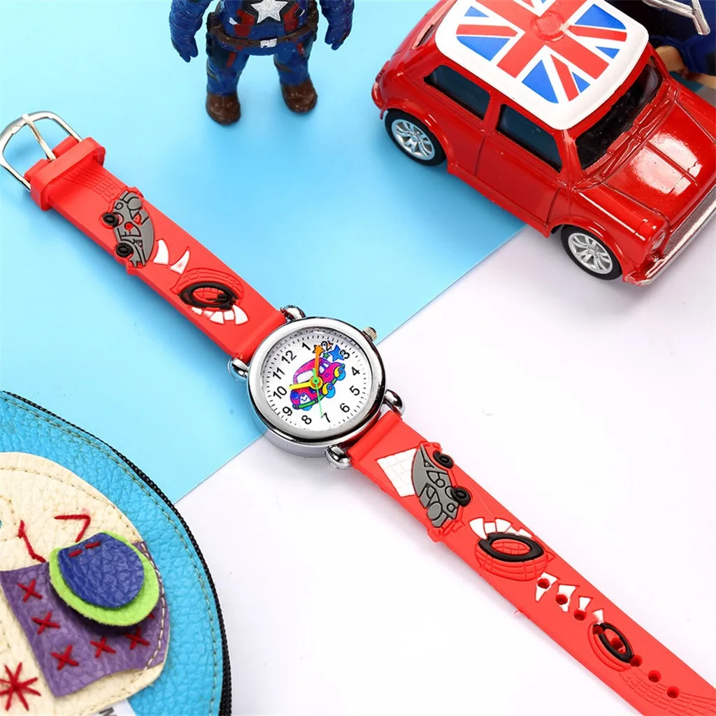Reloj con patrón de dibujos animados para niños, cronógrafo de cuarzo con diseño de coche, analógico, regalo, 50x50
