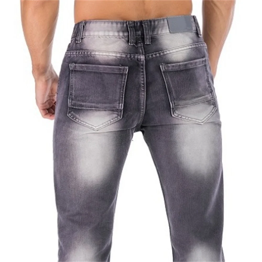 EH · MD® Gray Jeans Men's Pleated Hole Patch Cotton Soft Small Straight High Street Personalized Slim Pants Motorcycle 2020 New