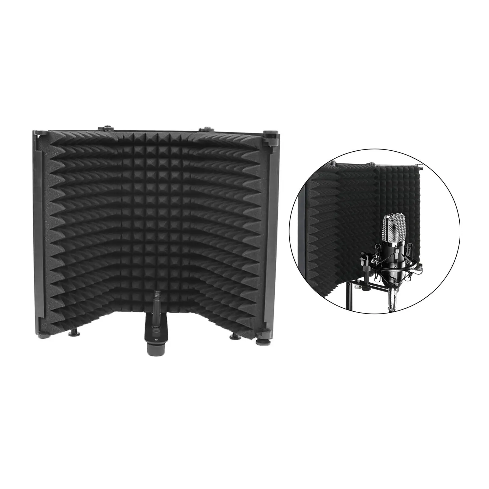3 Panel Microphone Isolation Shield Acoustic Foams Panel Studio Recording Microphone Accessories Black 26x30cm