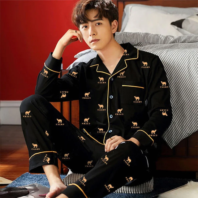 plus size pajama pants Men's Pajama Sets Spring Summer Man Pajamas Set Simple Sleepwear Long Sleeve Cotton Pajamas For Men Top Pant Leisure Outwear mens pjs Men's Sleep & Lounge