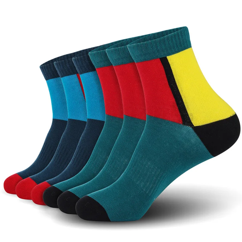 Мужские спортивные носки, хлопок, контрастные цвета, дизайнерские мужские носки, 6 пар/лот(EU 39-46)(US 7,0-12,0) VKMONY - Цвет: Dblue3Dgreen3