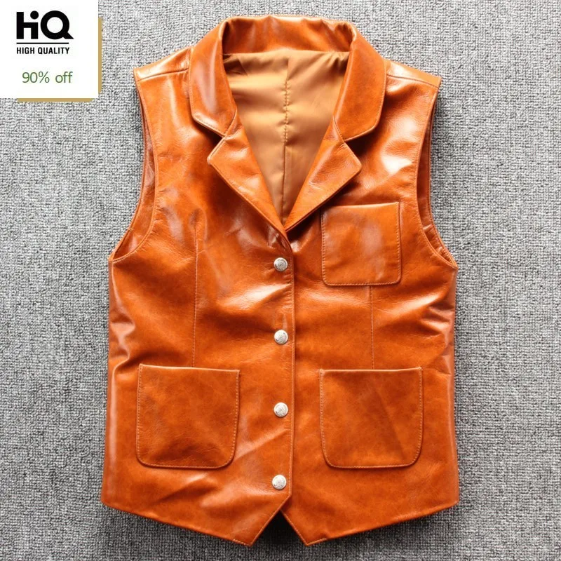 

2020 New Fashion Men Slim Fit Biker Vest High Quality Leather Sleeveless Vest Casual Single Breasted Pocket Outerwear Male M-3XL