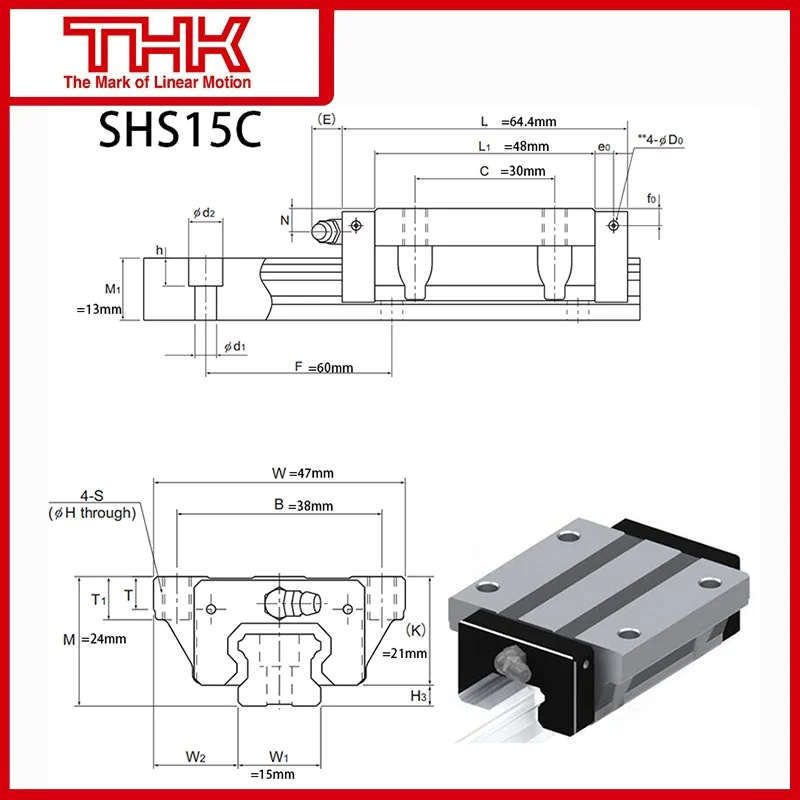 Details about   THK SHS 15 Lineal Rieles L520mm & Rodamiento Bloque 
