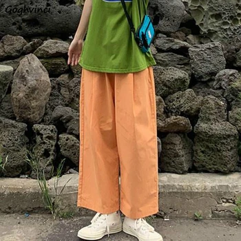 

Casual Pants Cargo Trousers Solid Lace Up Summer Breathable Loose Thin Students Korean Style Retro Womens Simple Streetwear New