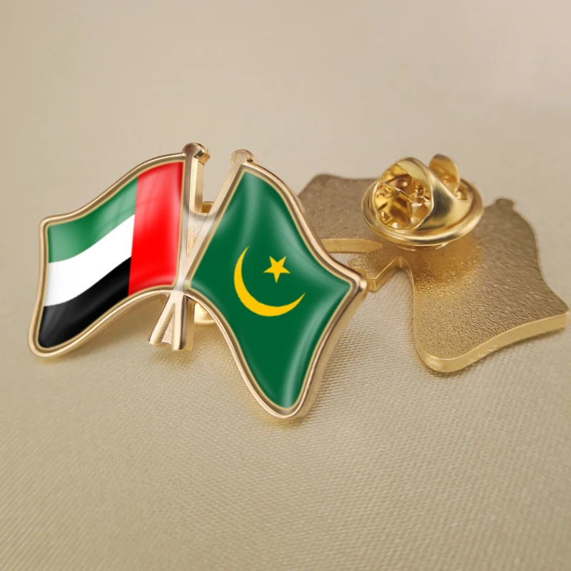 

United Arab Emirates and Mauritania Crossed Double Friendship Flags Lapel Pins Brooch Badges