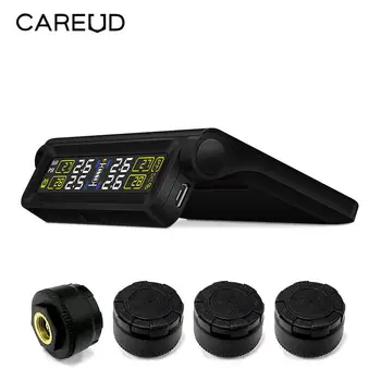 

LCD Display Solar Power CAREUD T680Tyre Pressure Monitoring System TPMS with 4 External Sensor Replaceable Battery PSI/BAR Modes