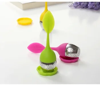 

Hand made FDA Approved Leaf Shape Metal Tea Ball Infuser Silicone Tea Strainer, Tea accessory for cup coffee mugs