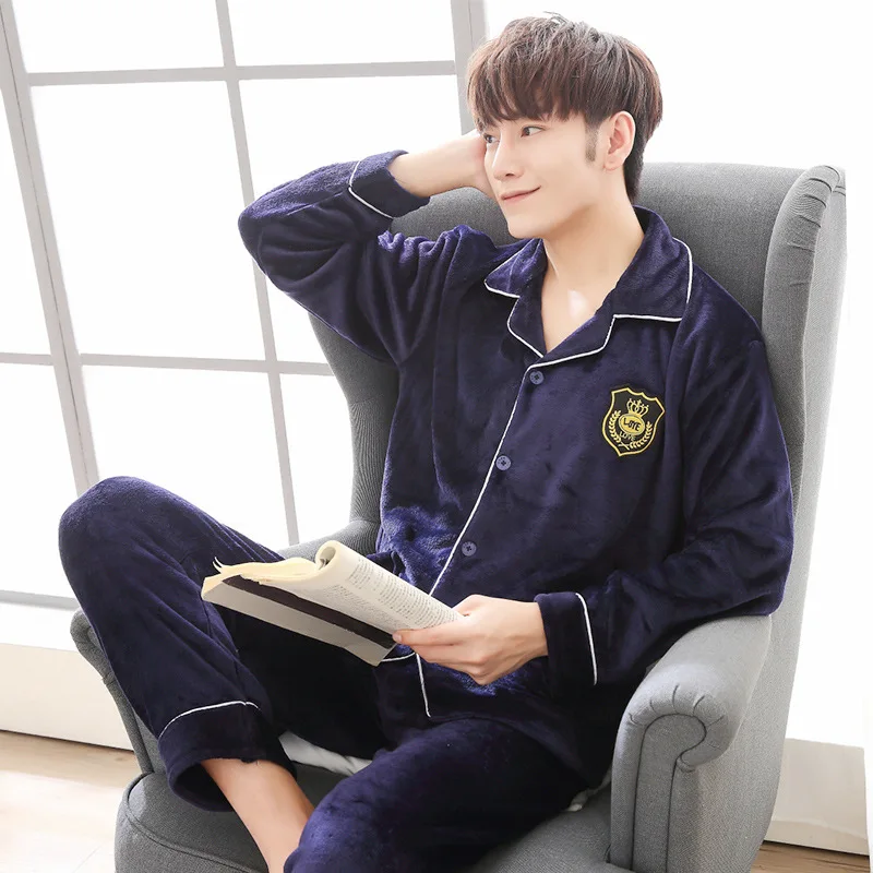

Autumn & Winter Coral Velvet Pajamas Men's Large Size Long-sleeve Suit Thick Flannel Cardigan Tracksuit Men's Winter