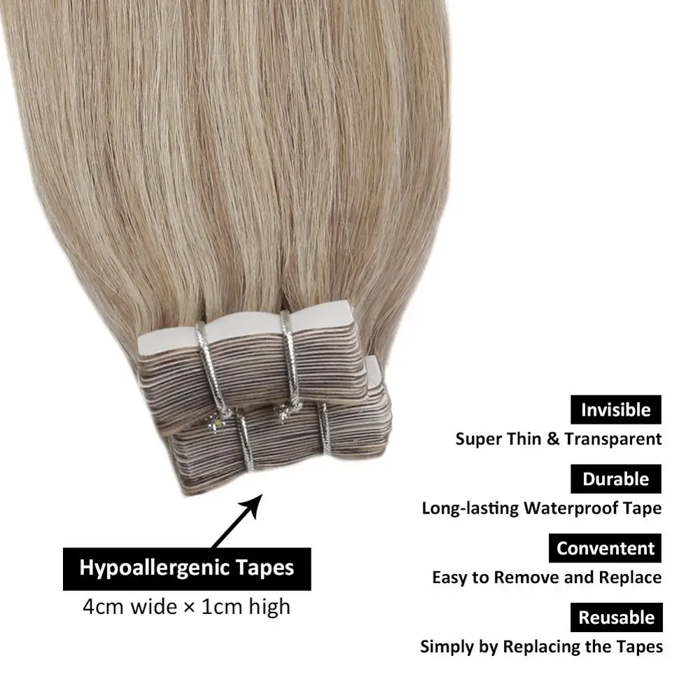 PU Skin Weft Tape in Human Hair Extensions Machine Remy Balayage Ombre Blonde Color 14-24inch Glue in Real Hair Tape ins
