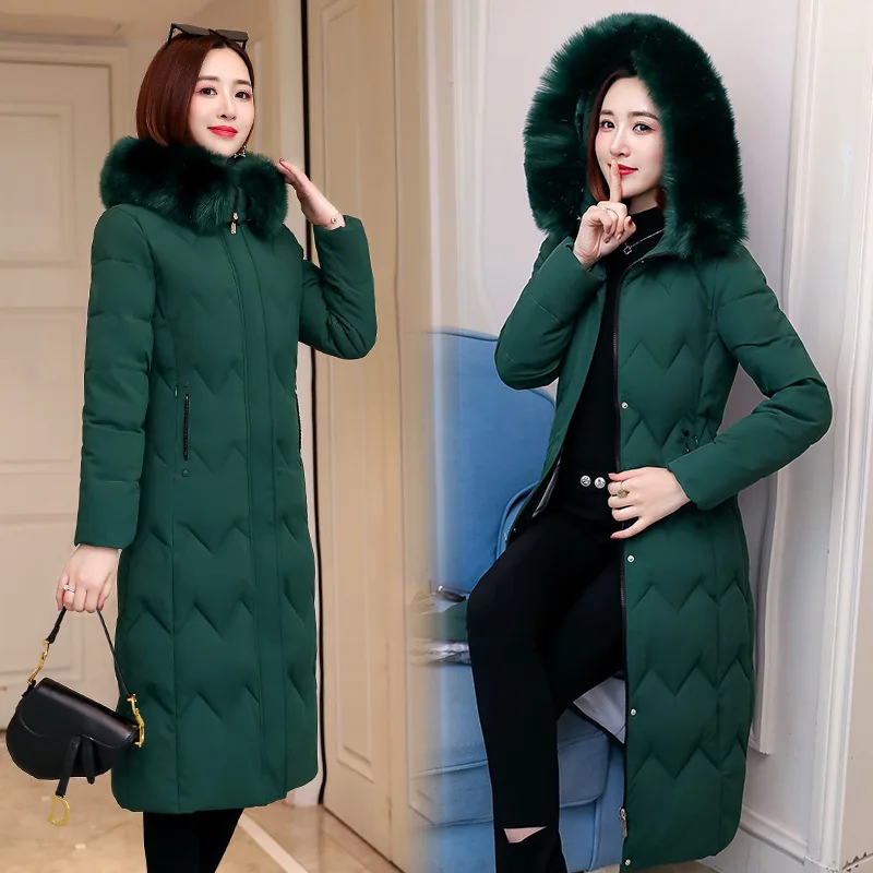 

Long Cotton-padded Clothes Women's 2019 Winter New Style Large Fur Collar WOMEN'S Quilted Cotton Coat Korean-style Loose-Fit Sli