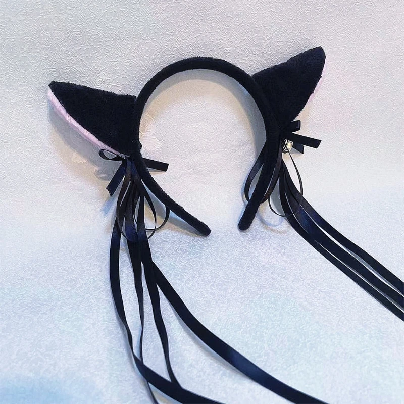 Kitten Ears Headbands Long Tassel Headband Plush Cat Hair Band with Bells Bows Adorn Cosplay Lolita Party Props |