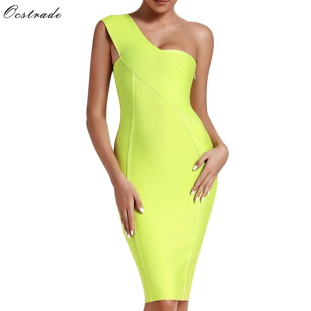 neon green one shoulder dress