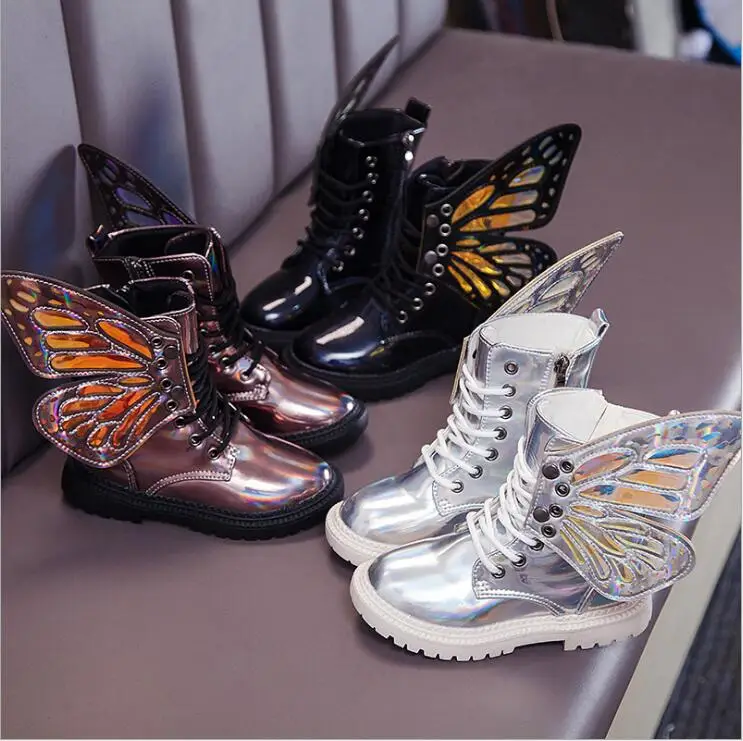 

New Winter Child Shoes PU Leather Waterproof Wing Martin Boots Kids Snow Boots Brand Girls Boys High Boots Fashion Sneakers