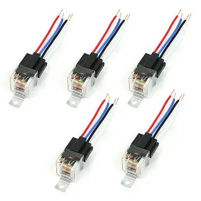 

DC12V 40A 4P Socket 4 Wires Green Indicator Light N/O SPST Auto Car Relay 5 PCS