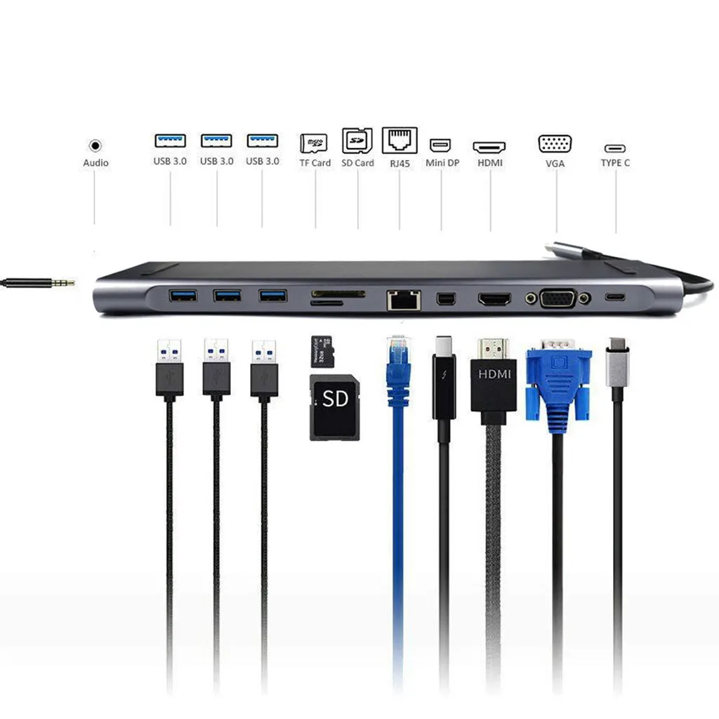 Type-c концентратор HDMI адаптер-концентратор USB type c к HDMI 4K VGA 11 в 1 с/без DP USB3.0+ PD+ SD/TF+ VGA+ гигабитный Ethernet порт+ 3,5 мм