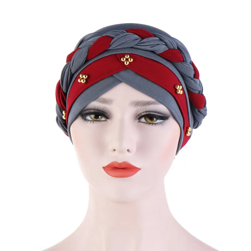 New-Two-Color-Beaded-Braid-Hijab-Caps-Spring-and-Autumn-Muslim-Wrap-Turban-Cap-Fashion-Cotton (1)