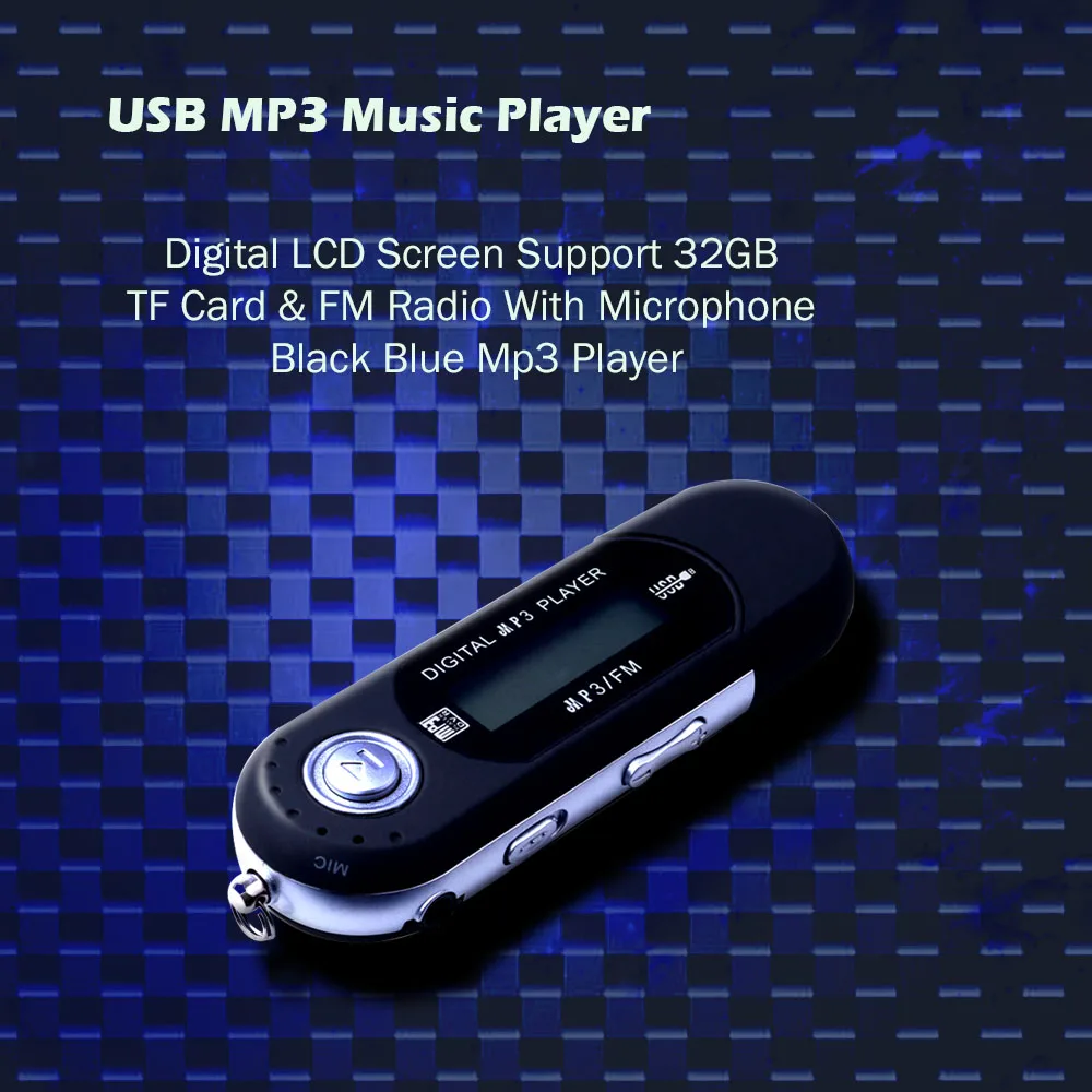 Mini USB MP3 Music Player Digital LCD Screen Support 32GB TF Card & FM Radio With Microphone Black Blue Mp3 Player