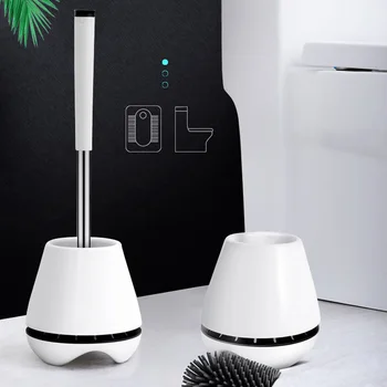 

Floor Standing Toilet Brush Silicone TPR Stainless Steel Handle Plastic Holder Cleaning Brush for Toilet Bathroom Accessories