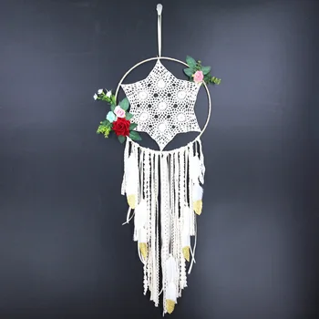 

Handmade Flowers Dream Catchers for Weding Banquet Decorative Hanging Ornaments Dreamcatcher Wind Chimes Creative Car Decoration