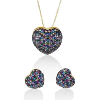 

HIBRIDE Hot Selling Heart Shape Multi-color AAA CZ Jewelry Set Necklace Earring Set for Women Party Accessories Bijoux N-57