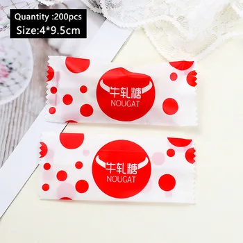 

200pcs/lot White Frosted Red Polka Dot Nougat Wrapping Bag Horns Decor Baby Party Colored Plastic Bags Birthday Party Supplies